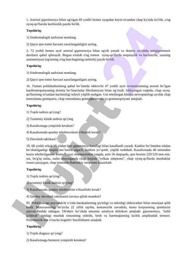Arterial gipertenziya bilan bemorlarning tashxisi