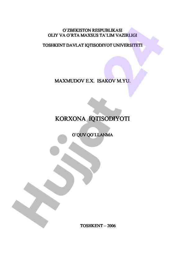 Korxona iqtisodiyoti o‘quv qo‘llanma