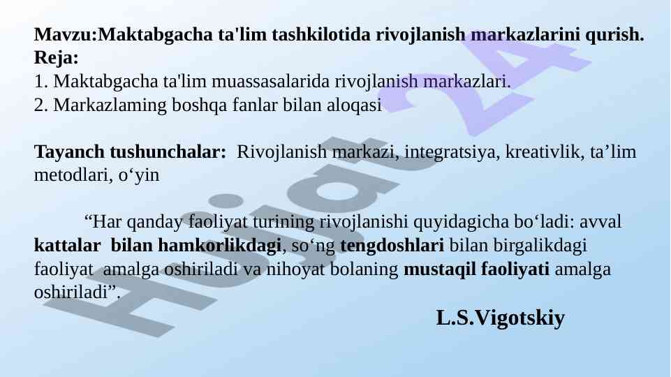 Rivojlanish markazlari maktabgacha ta'lim tashkilotida