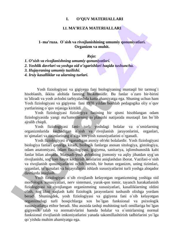 O’sish va rivojlanish qonuniyatlari haqida ma’ruza