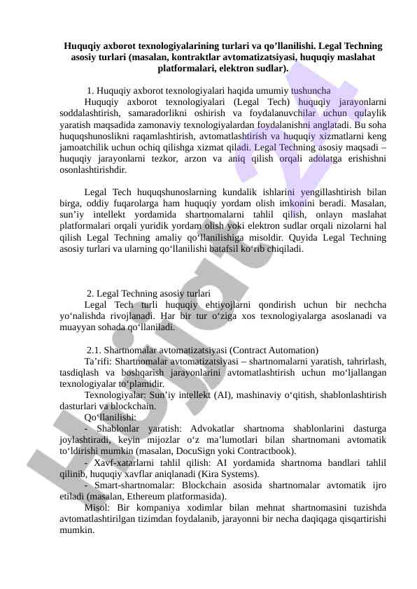 Huquqiy axborot texnologiyalari va ularning qo‘llanilishi