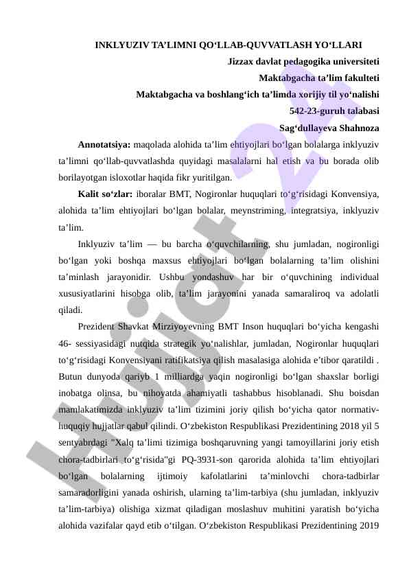 Inklyuziv ta’limni qo‘llab-quvvatlash yo‘llari