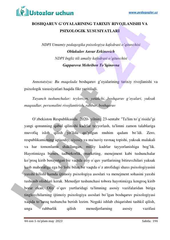 Boshqaruv g‘oyalarining tarixiy rivojlanishi