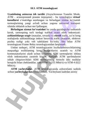Atm texnologiyasi va asinxron uzatish tizimlari