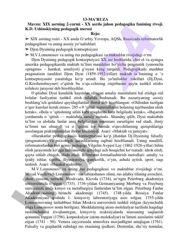 Xix asr yevropa pedagogikasi rivoji va djon dyui