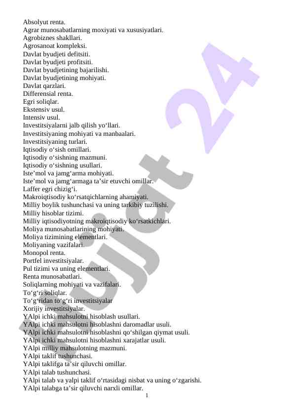 Absolyut renta va iqtisodiy o‘sish omillari