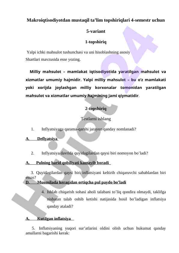 Yalpi ichki mahsulot va hisoblash asoslari