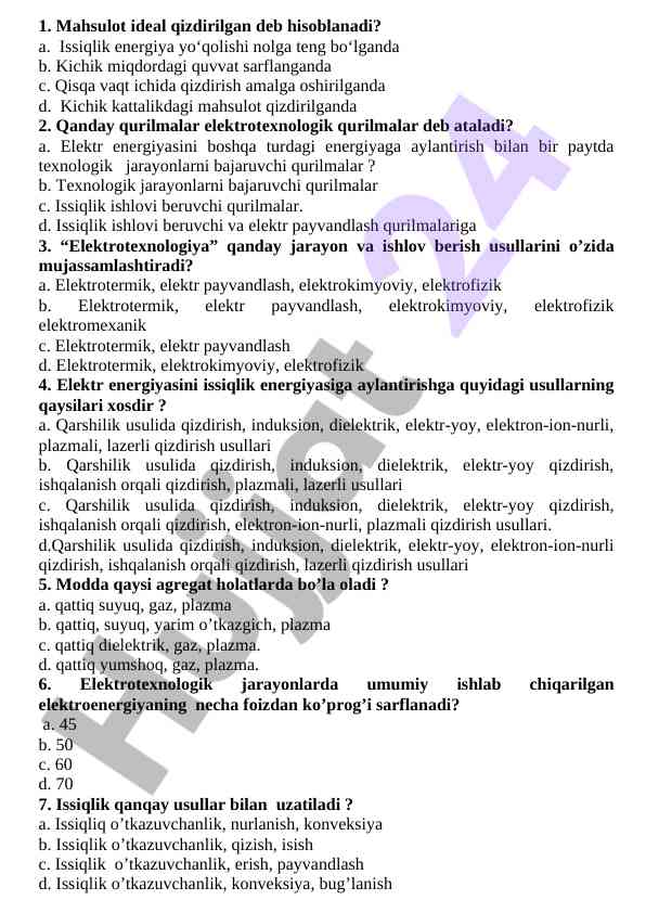Elektrotexnologiya jarayonlari va qurilmalar
