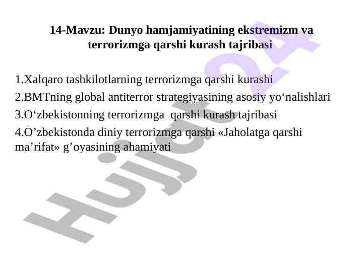 Dunyo hamjamiyatining ekstremizm va terrorizmga qarshi kurashi