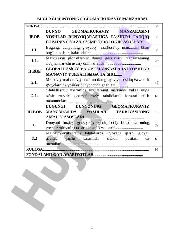 DUNYONING GEOMAFKURAVIY MANZARASI VA IDEALLAR