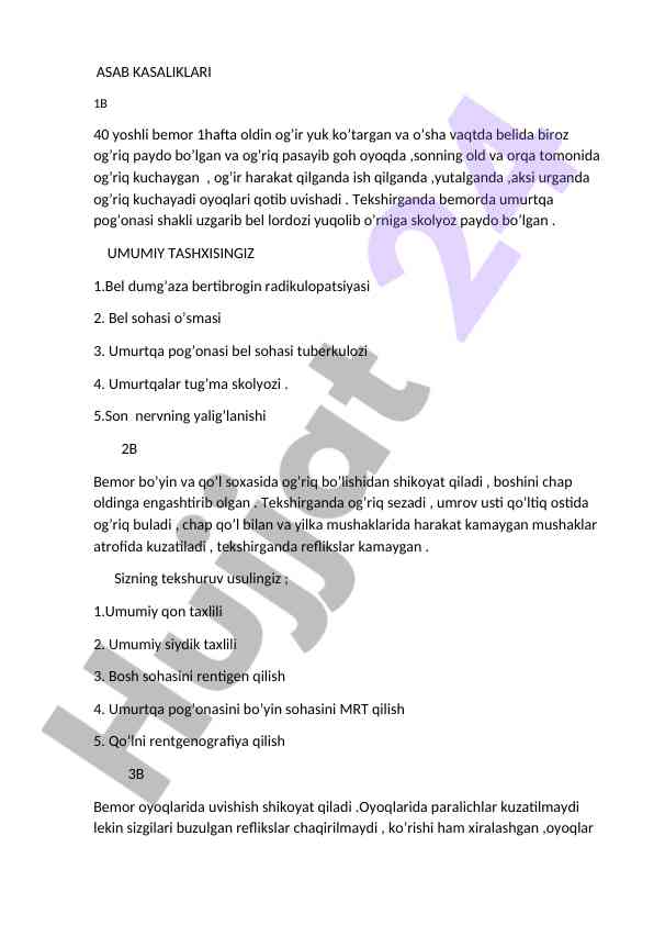 Asab kasalliklari va umurtqa pog’onasi tahlili