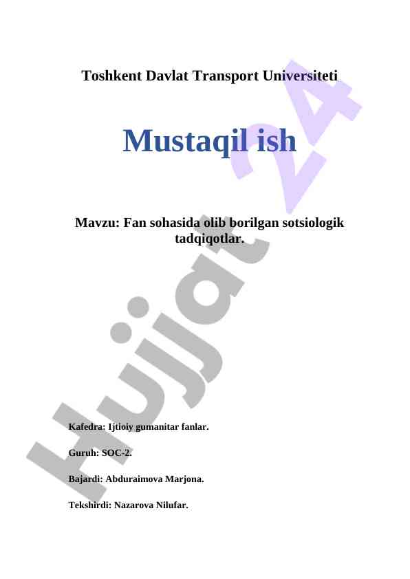 Fan sohasida olib borilgan sotsiologik tadqiqotlar