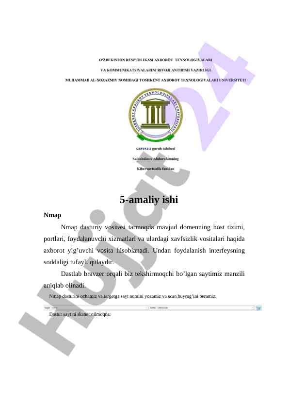 Nmap dasturida tarmoqni skanerlash amaliyoti