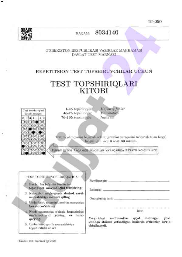 Repetitsion test topshiriqlari kitobi