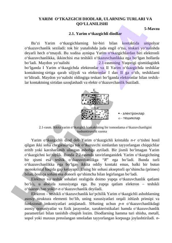 Yarim o‘tkazgich diodlar turlari va qo‘llanilishi