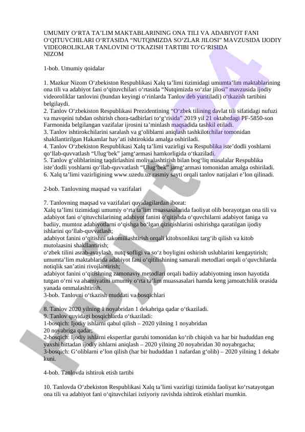 Nutqimizda so'zlar jilosi mavzusida tanlov tashkiloti