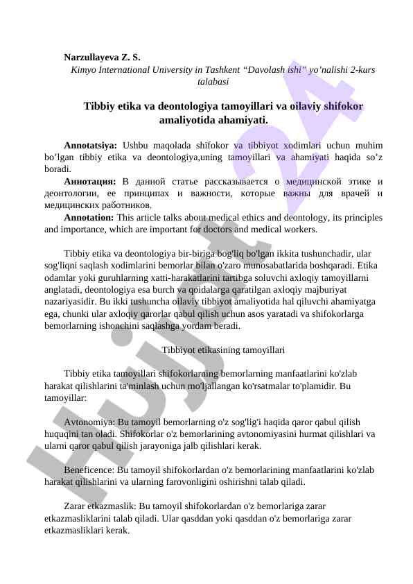 Tibbiy etika va deontologiya principles overview
