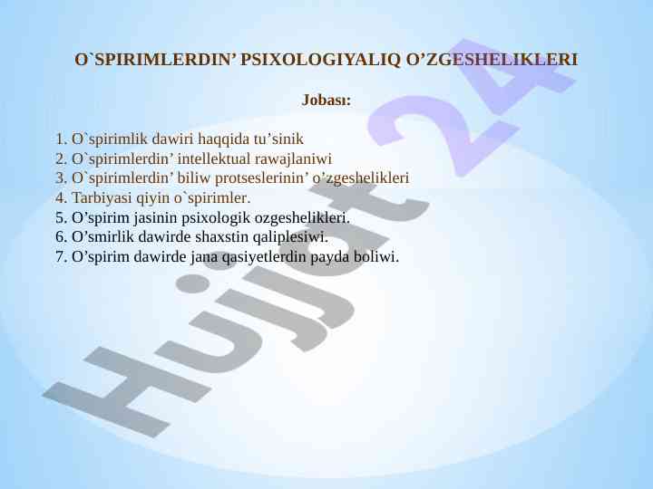 O'spirimlik davirining psixologik o'zgarishlari