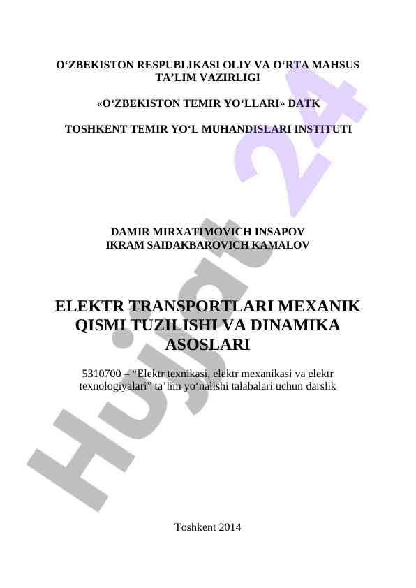 Elektr transportlari mexanika qismi darslik