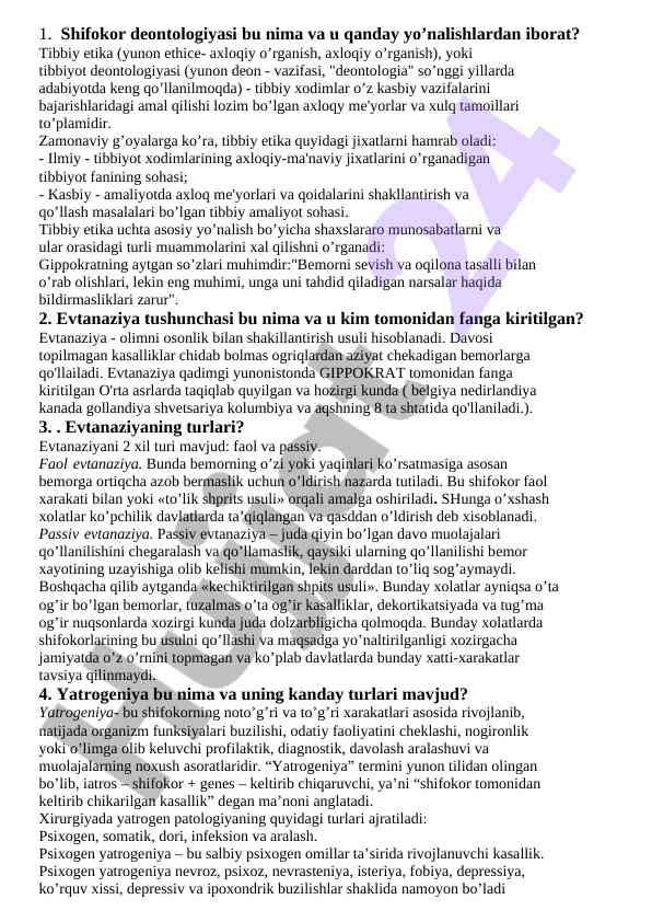 Tibbiy etika va evtanaziya tushunchalari