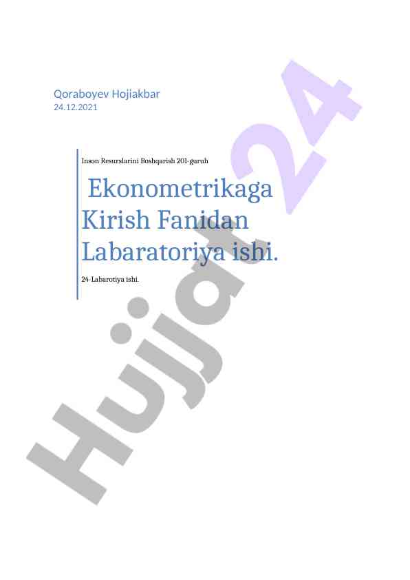 Ekonometrikaga kirish laboratoriya ishlari boshqarish