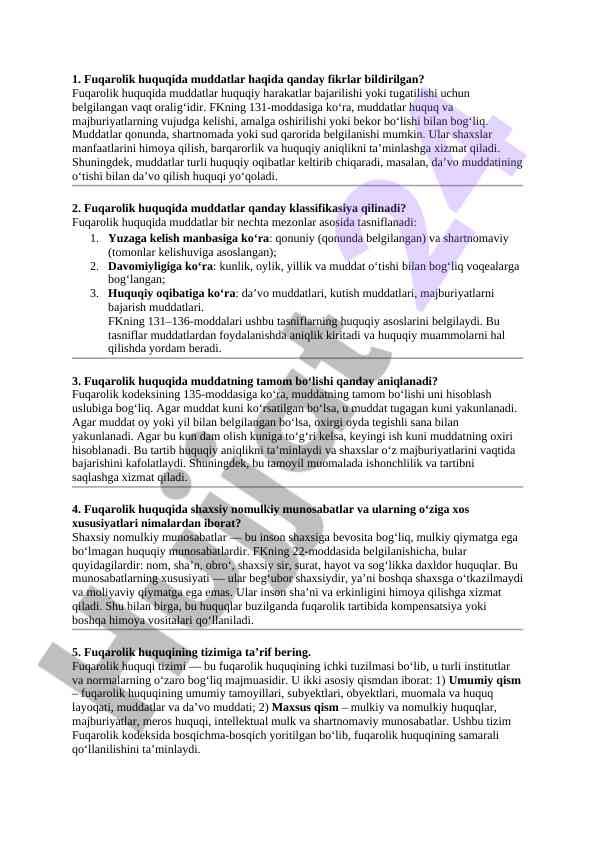 Fuqarolik huquqida muddatlar: tasnifi va oqibatlari