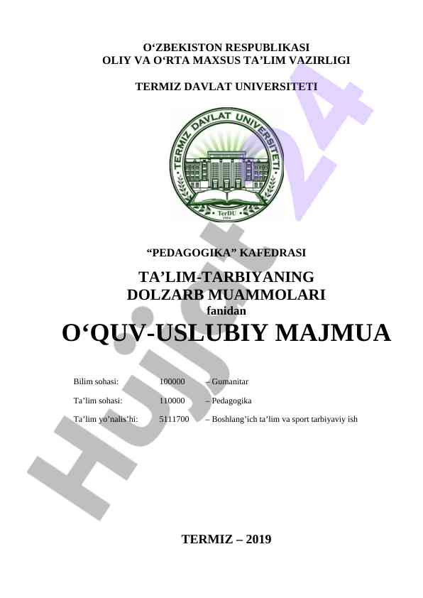 Ta’lim-tarbiyaning dolzarb muammolari o‘quv-qo‘llanma