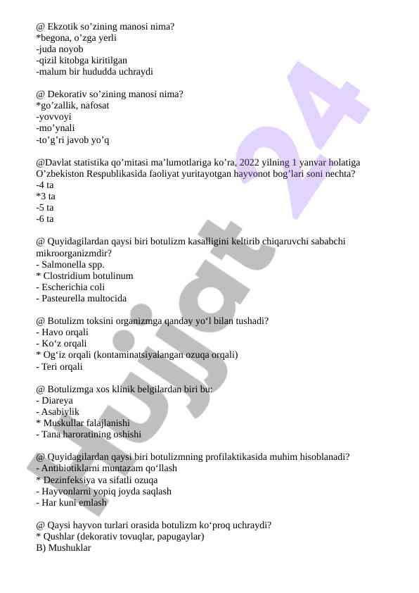 Botulizm kasalligi haqida savol javoblar