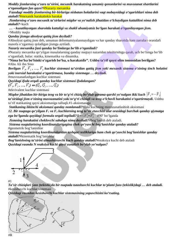 Nazariy mexanika asoslari va harakat qonunlari
