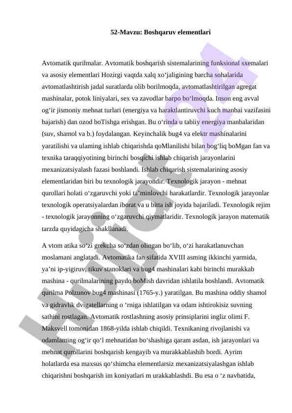 Avtomatik boshqaruv elementlari tahlili