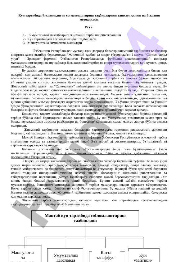 Соғломлаштириш тадбирлари ташкил этиш методикаси