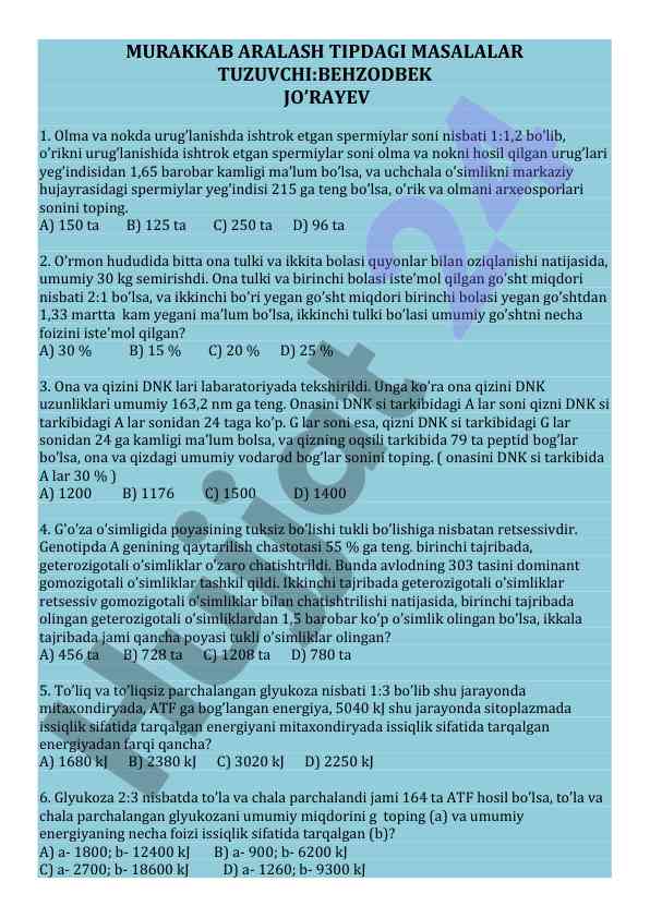 Biologiya masalalari bilan tanishing