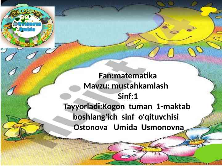 Mustahkamlash mavzusi bo'yicha dars ishlanmasi