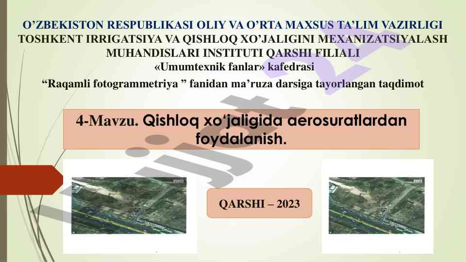 Qishloq xo‘jaligida aerosuratlardan foydalanish