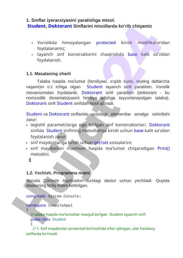 Vorislik mexanizmi bilan sinflar yaratuvchi dastur