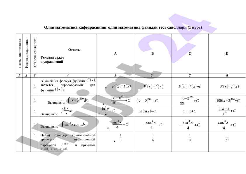 Oliy matematika fanidan test savollari 1 kurs