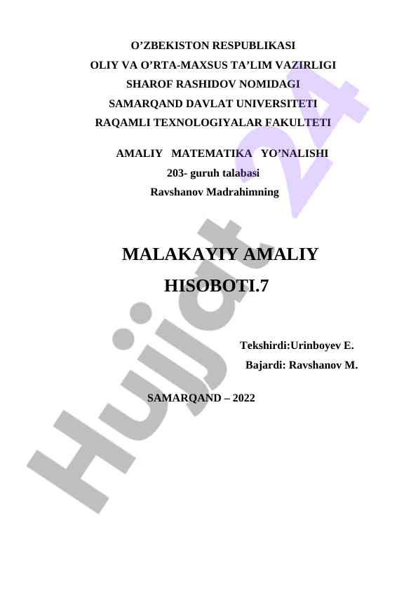 Oddiy differensial tenglamalar va matematik modellar