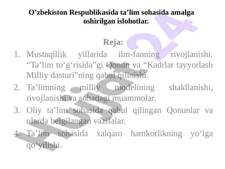 O‘zbekistondagi ta'lim islohotlari va rivojlanish