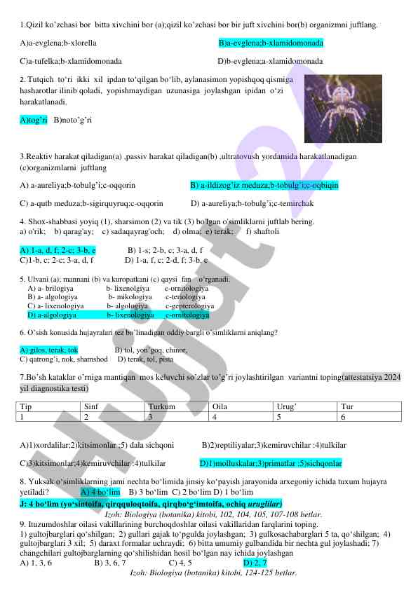 Organizmlar va o'simliklarni juftlash testi