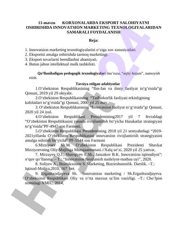 Innovatsion marketing texnologiyalari va eksport salohiyati