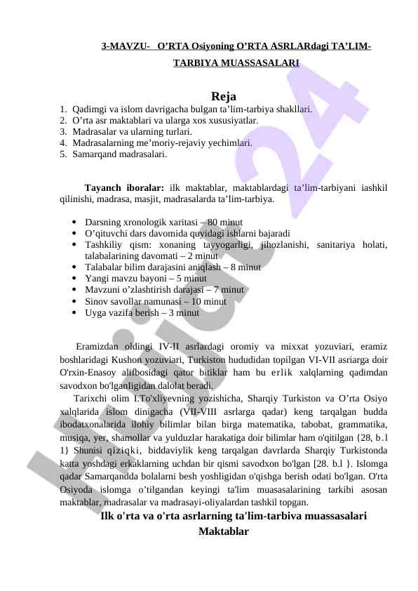 Oʻrta osiyoning oʻrta asrlardagi taʼlim-tarbiya muassasalari