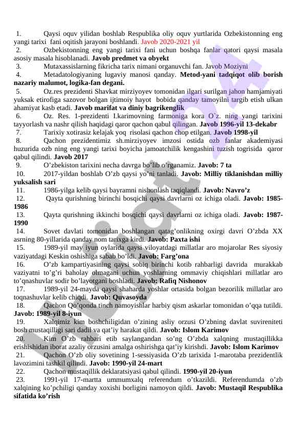 O‘zbekistonning eng yangi tarixi fani o‘qitilishi