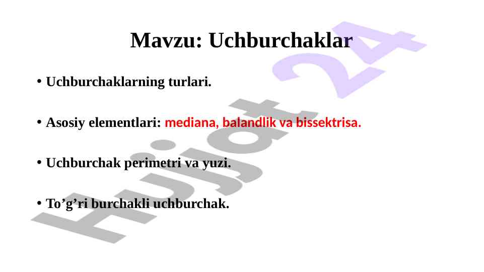 Uchburchaklar turlari va hisoblash usullari