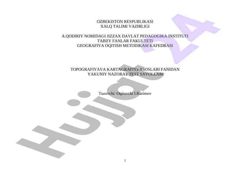 Topografiya va kartografiya asoslari test savollari