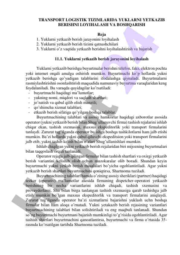 Transport logistik tizimlarida yuklarni yetkazib berish