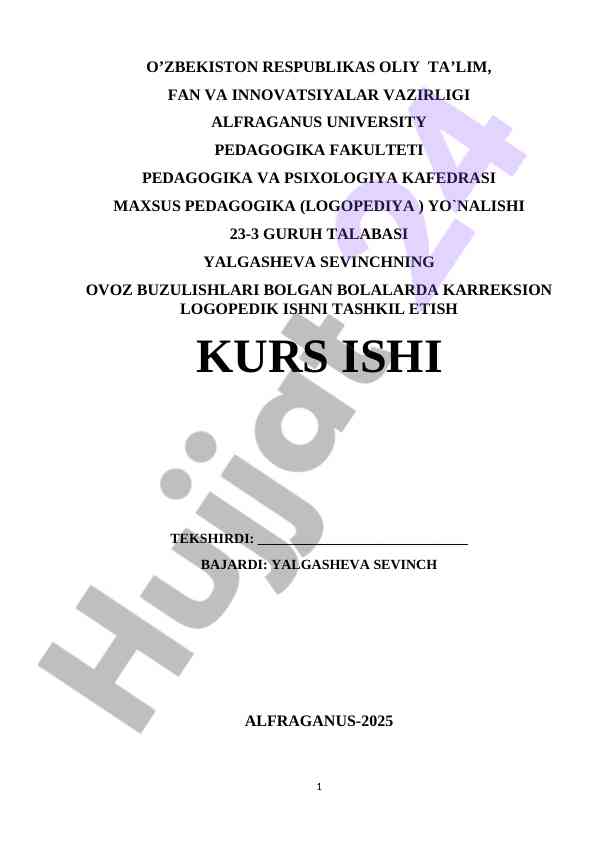 Karreksion logopedik ishni tashkil etish bo'yicha kurs ish