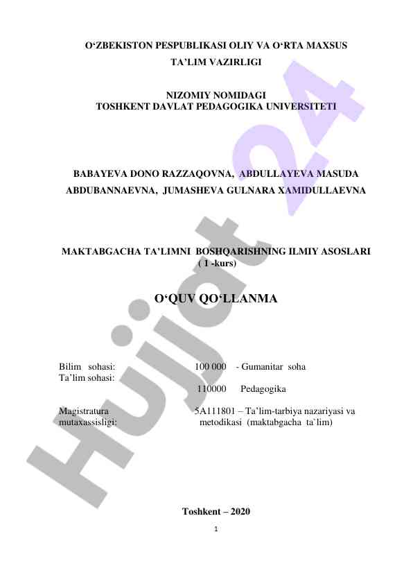 Maktabgacha ta'limni boshqarishning ilmiy asoslari