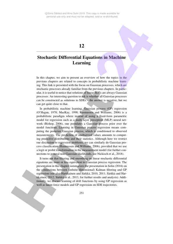 Stochastic differential equations in machine learning