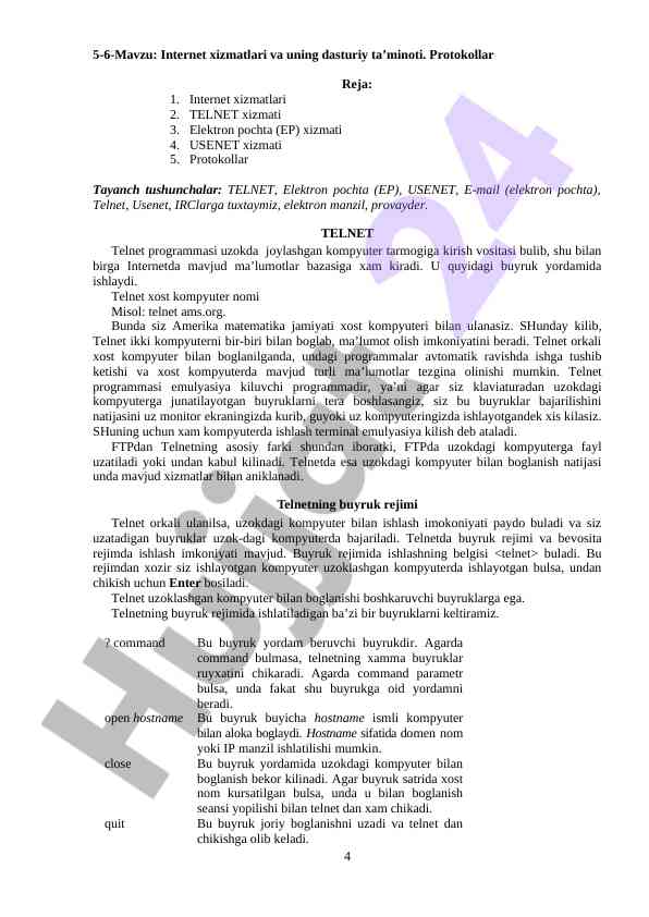 Internet xizmatlari va dasturiy ta'minot protokollari