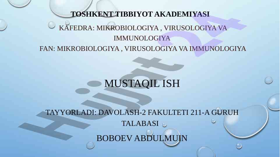 Bakteriyalar klassifikatsiyasi bo‘yicha mustaqil ish